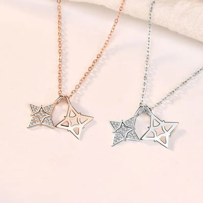 Modern CZ Quadrangular Star Hollow 925 Sterling Silver Necklace 