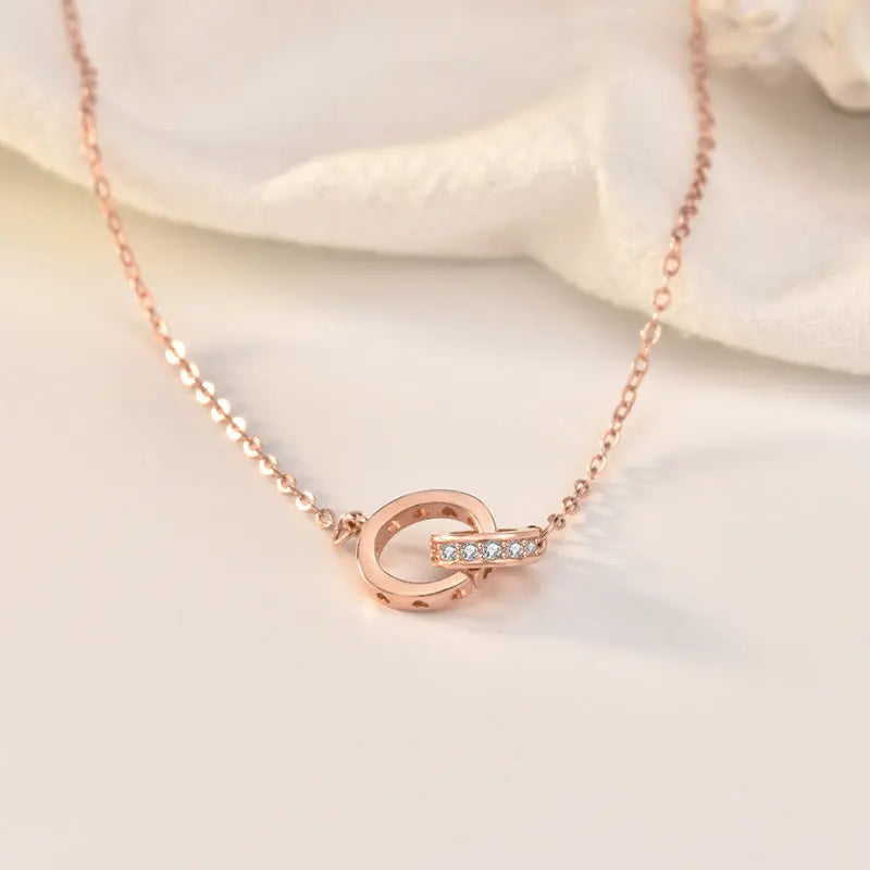 New Hollow Hearts Double Loops Interlocking 925 Sterling Silver Necklace 