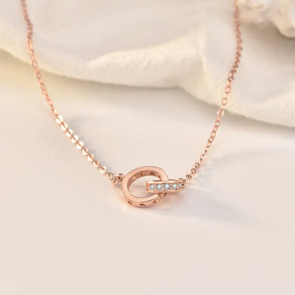 New Hollow Hearts Double Loops Interlocking 925 Sterling Silver Necklace 