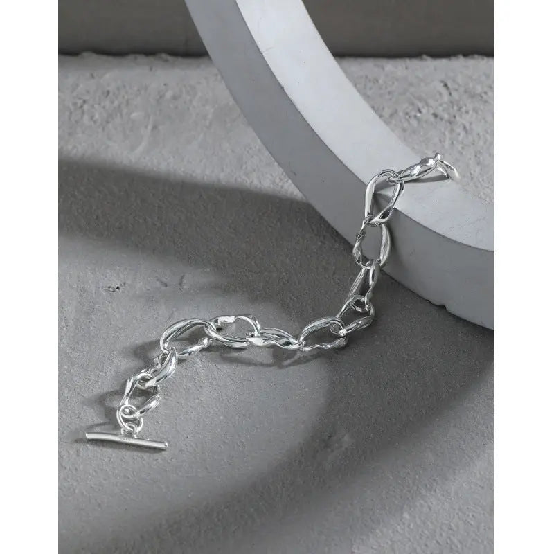 Office OT Twisted Rombo Chain 925 Sterling Silver Bracelet 