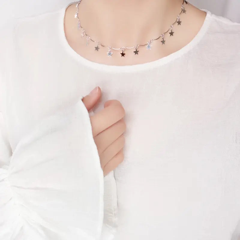 Simple Mini Star Solid 925 Sterling Silver Clavicle Necklace Women 