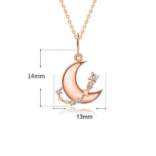 Women Shell Crescent Moon CZ 925 Sterling Silver Necklace 