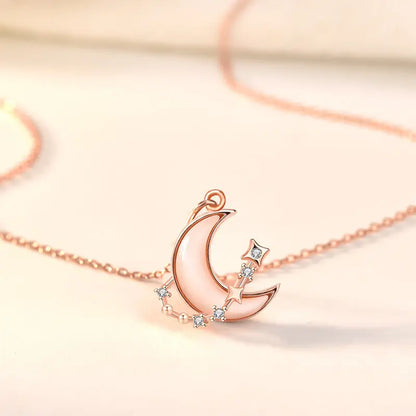 Women Shell Crescent Moon CZ 925 Sterling Silver Necklace 