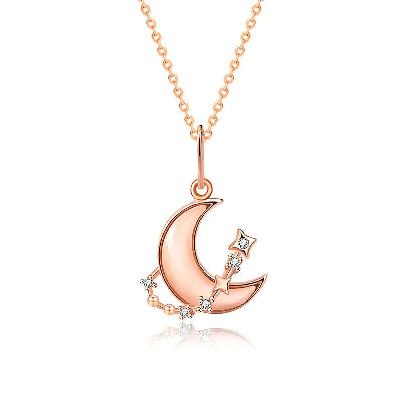 Women Shell Crescent Moon CZ 925 Sterling Silver Necklace 