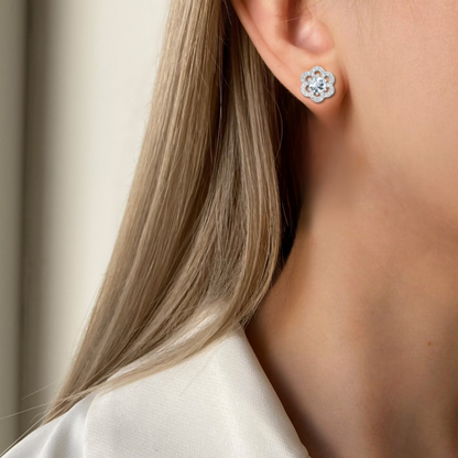 Aquamarine and 60 White Diamonds Stud Earrings in 14K White Gold 