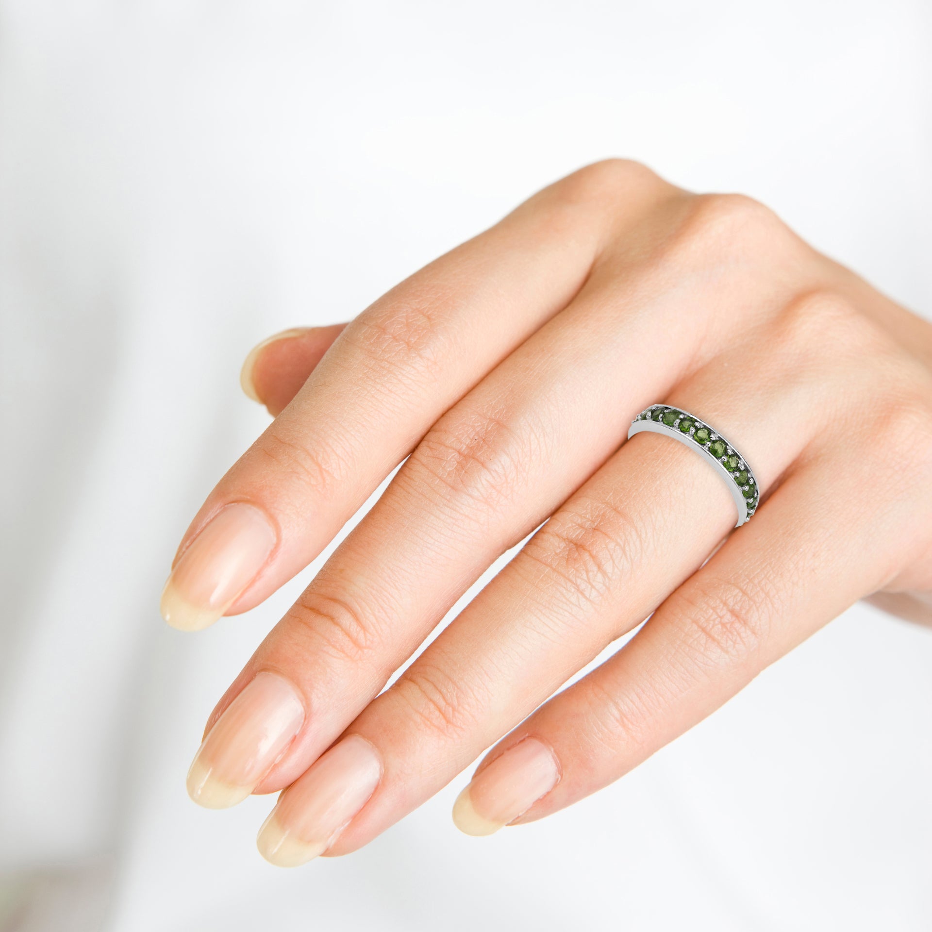 Chrome Diopside Eternity Ring in Rhodium Plated .925 Sterling Silver 