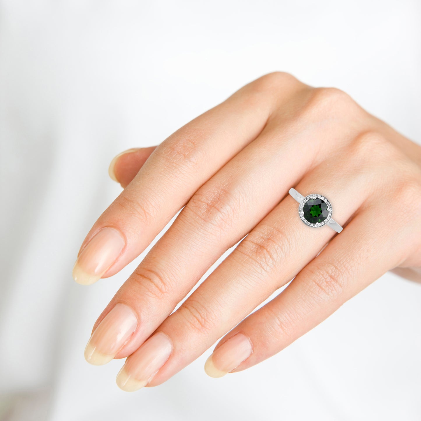 Ring in .925 Sterling Silver Chrome Diopside and White Topaz 