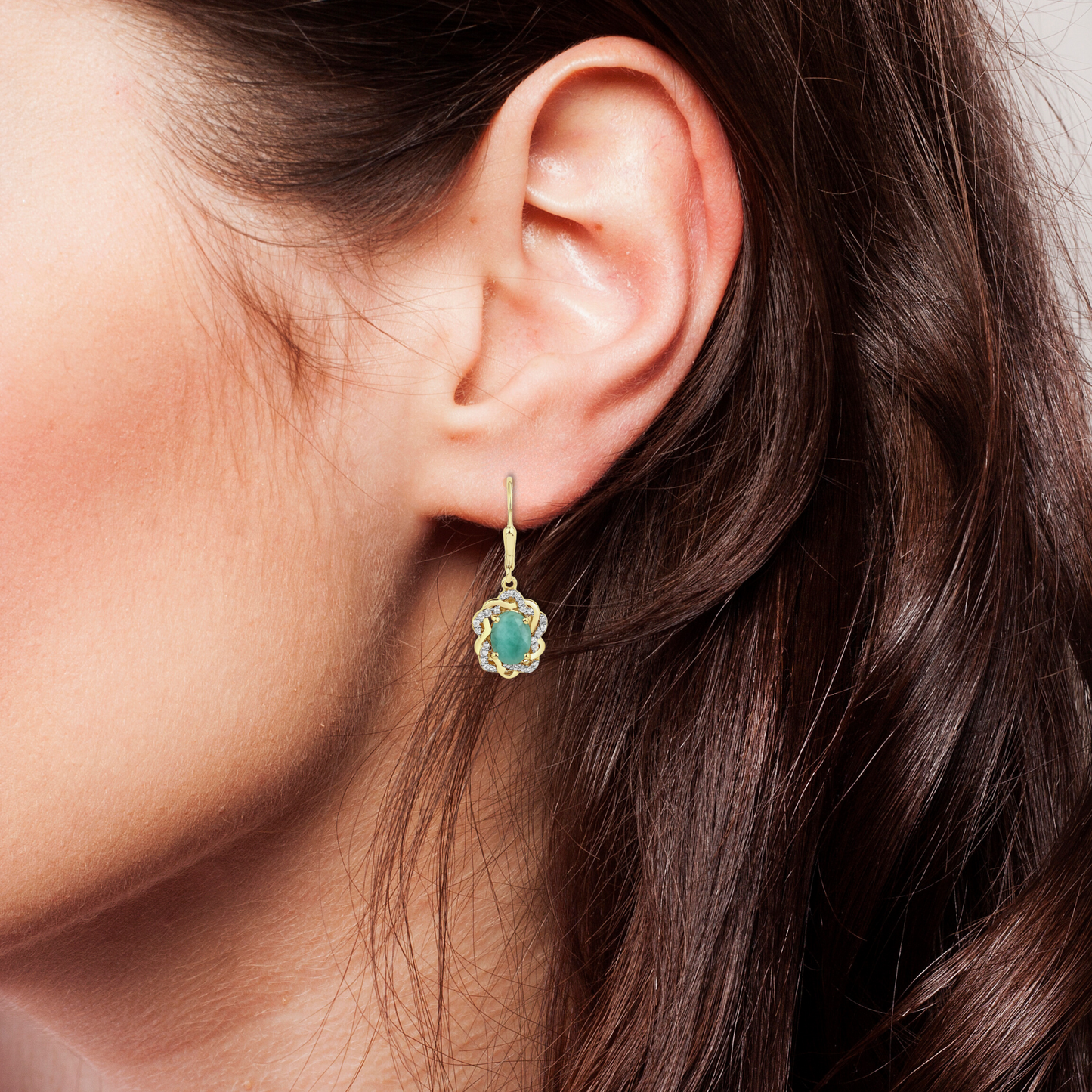 Earrings in .925 Sterling Silver with Emeralds and White Topaz 