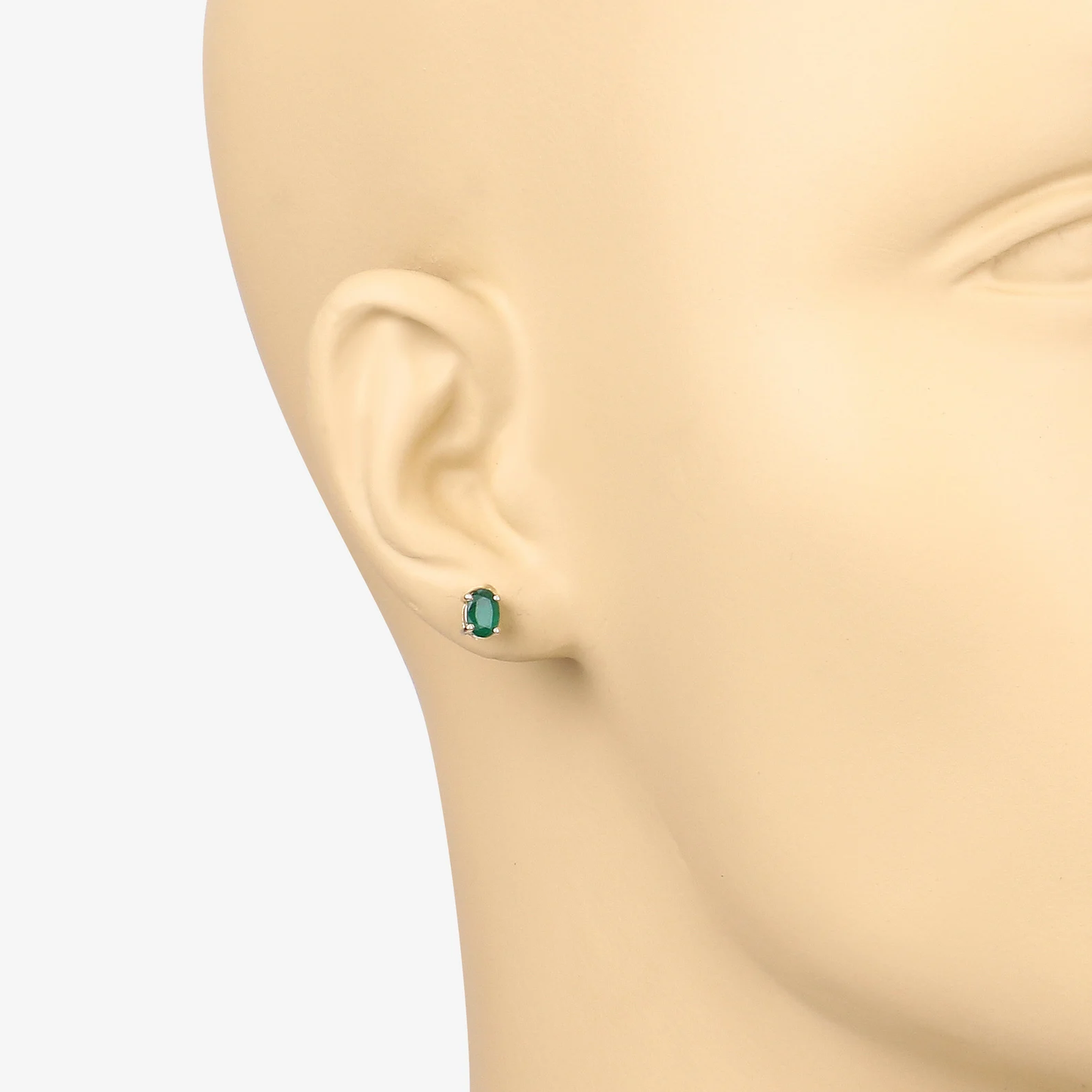 Oval Zambian Emerald Solitaire Stud Earrings in 14K Yellow Gold 