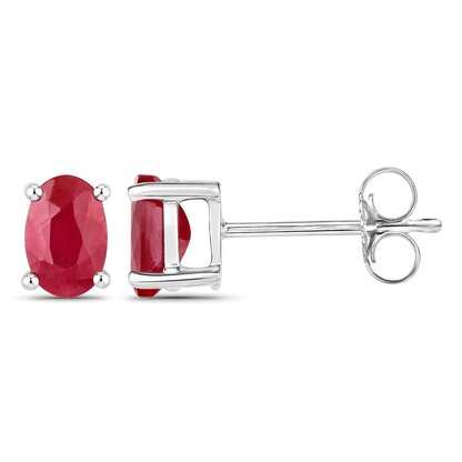 Oval Ruby Solitaire Stud Earrings in 14K White Gold 
