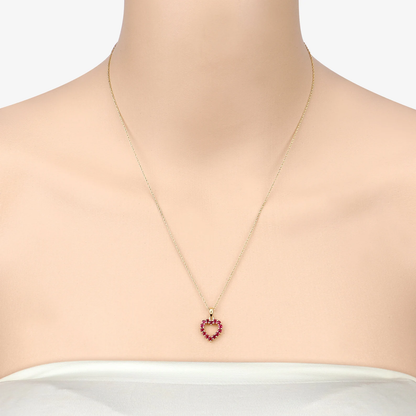 Heart Shaped Pendant and Chain in 10K Yellow Gold with Ruby 