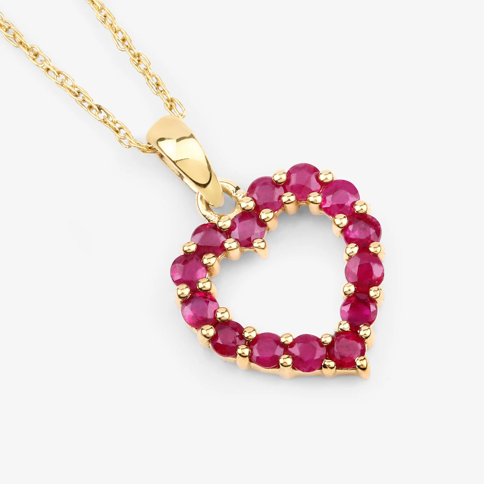 Heart Shaped Pendant and Chain in 10K Yellow Gold with Ruby 