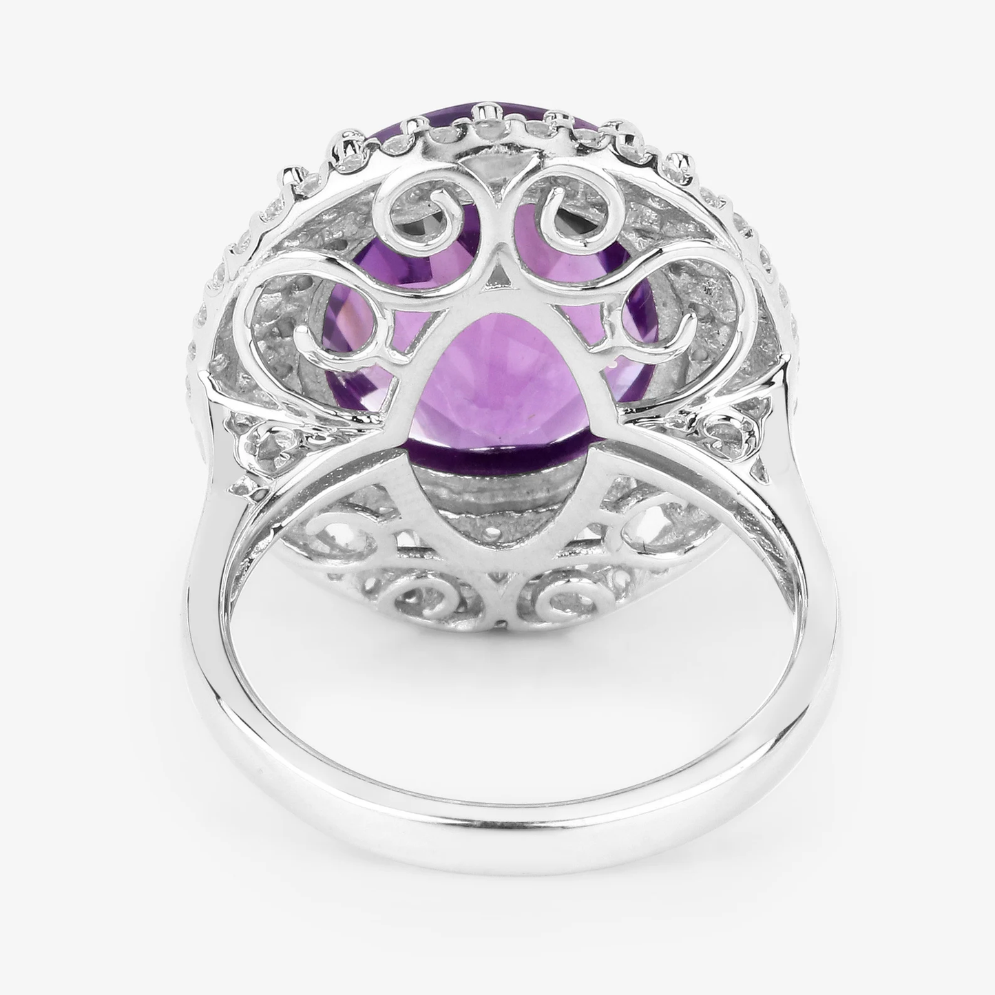 Oval Amethyst and White Topaz Halo Statement Ring in .925 Sterling Silver 