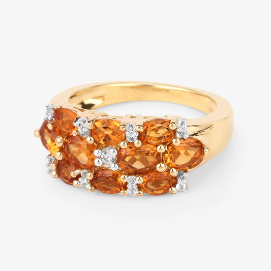 14K Yellow Gold Plated 2.48 Carat Genuine Citrine & White Topaz .925 Sterling Silver Ring 