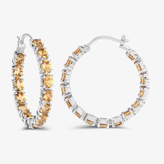 Hoop Earrings in .925 Sterling Silver with 30 Citrine Stones 