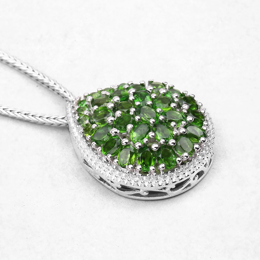 Chrome Diopside Drop Cluster Pendant in .925 Sterling Silver 