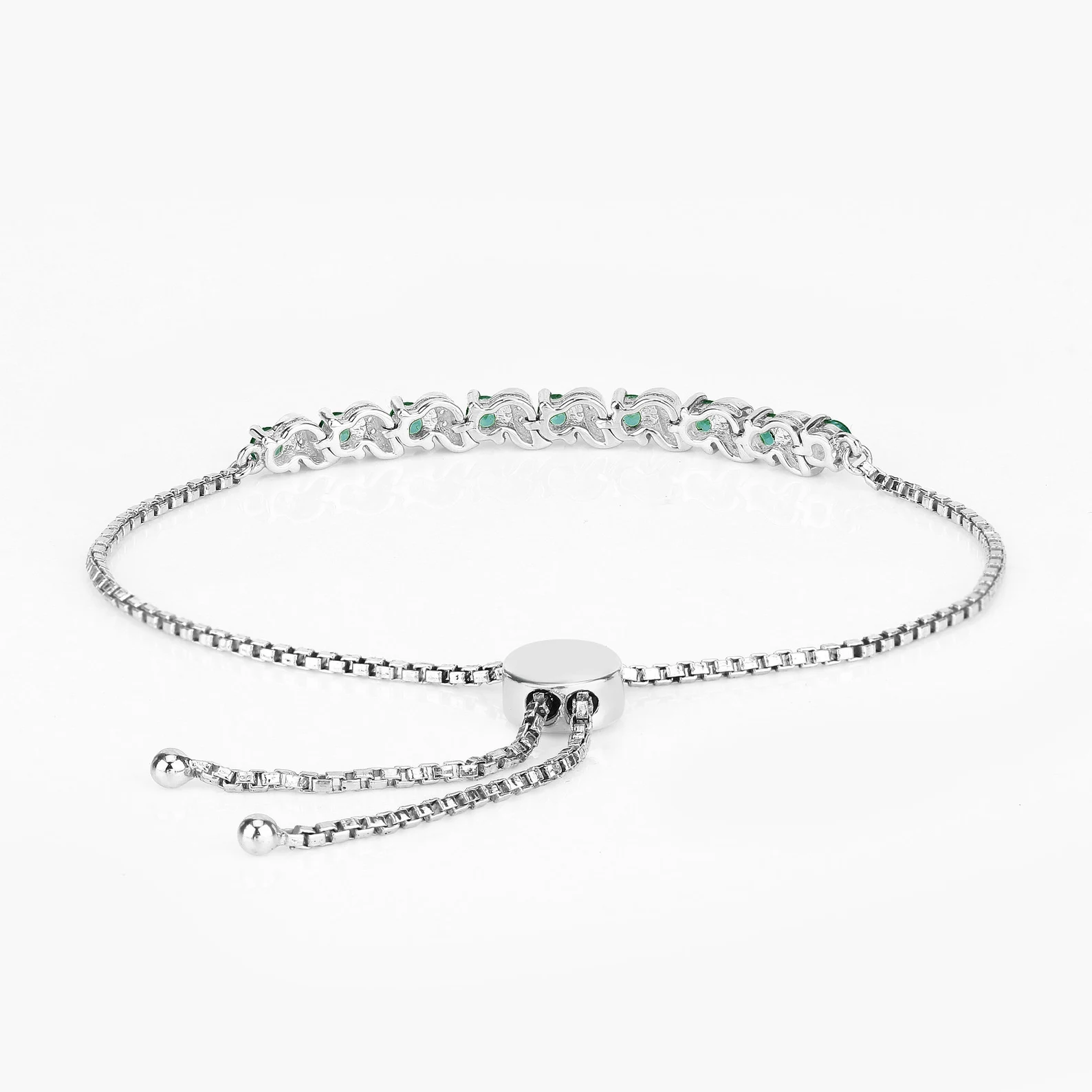 0.98 Carat Genuine Emerald and White Topaz .925 Sterling Silver Bracelet 