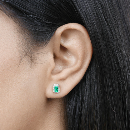 Earrings in 14K White Gold with Zambian Emeralds 