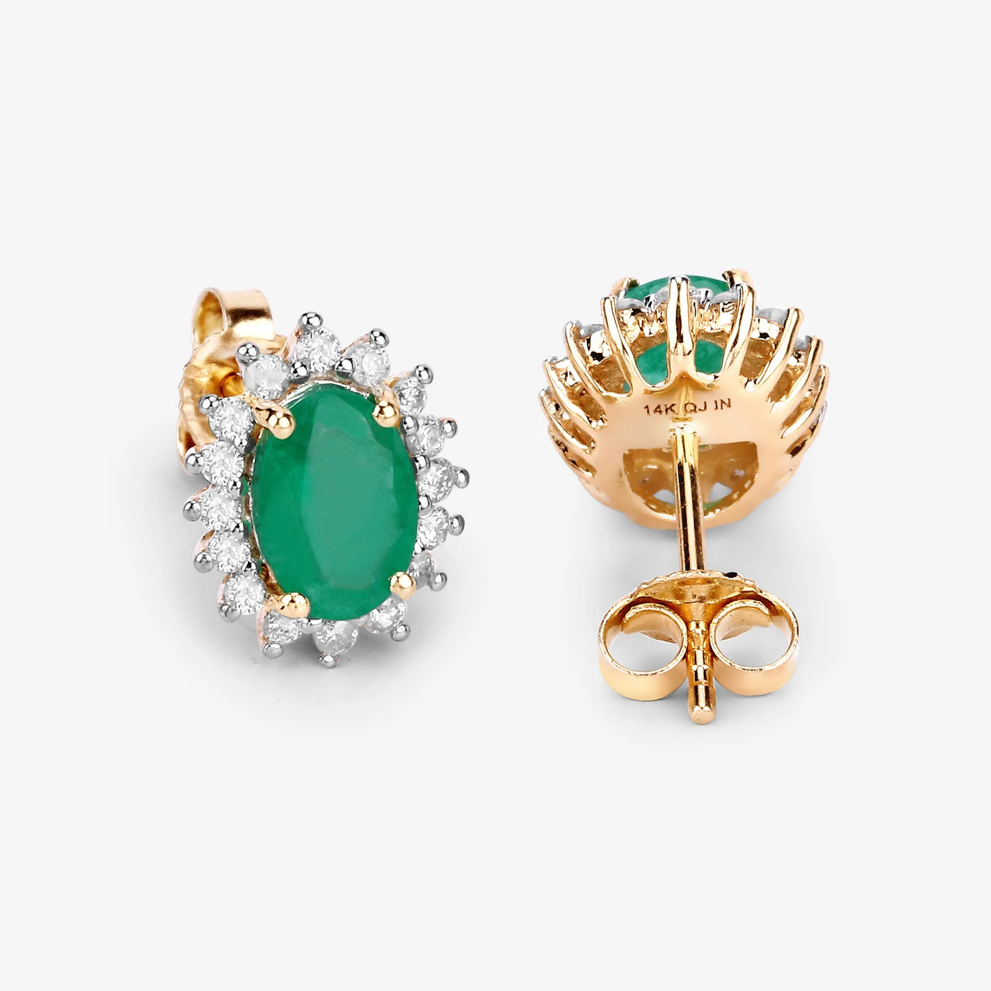 Earrings in 14K Yellow Gold with Zambian Emeralds and Diamonds 