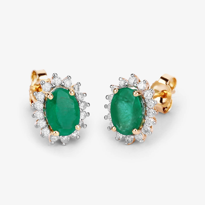 Earrings in 14K Yellow Gold with Zambian Emeralds and Diamonds 