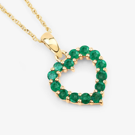 Heart Shaped Pendant and Chain in 10K Yellow Gold with Zambian Emerald 