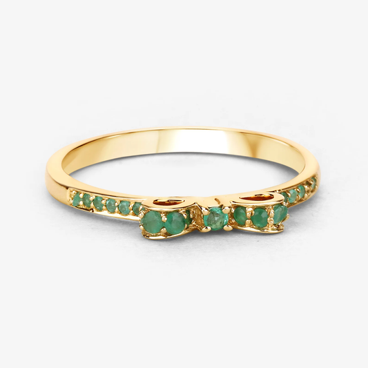 21 Zambian Emeralds Knot Ring in 14K Yellow Gold, May Birthday Gift For Fiance 