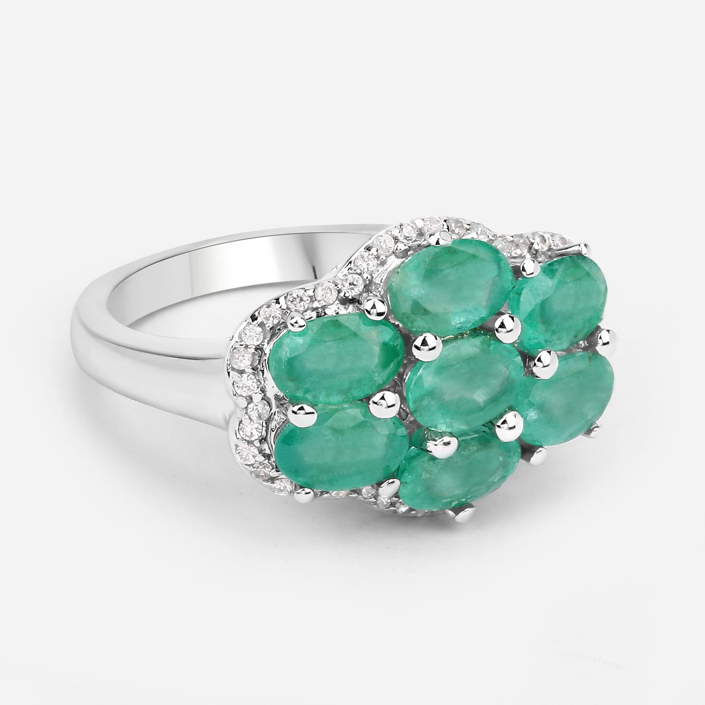 3.33 Carat Genuine Zambian Emerald and White Zircon .925 Sterling Silver Ring 