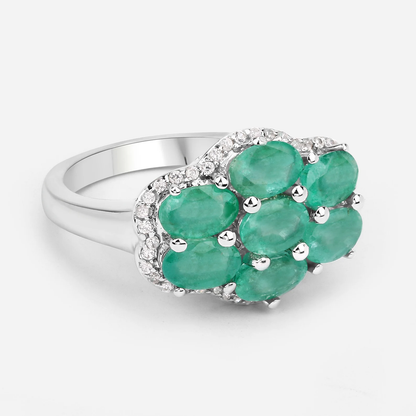 3.33 Carat Genuine Zambian Emerald and White Zircon .925 Sterling Silver Ring 