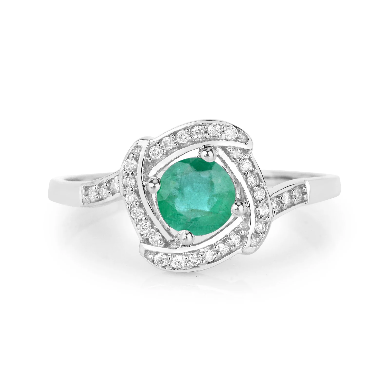 Engagement Ring in 14K White Gold with Zambian Emerald 