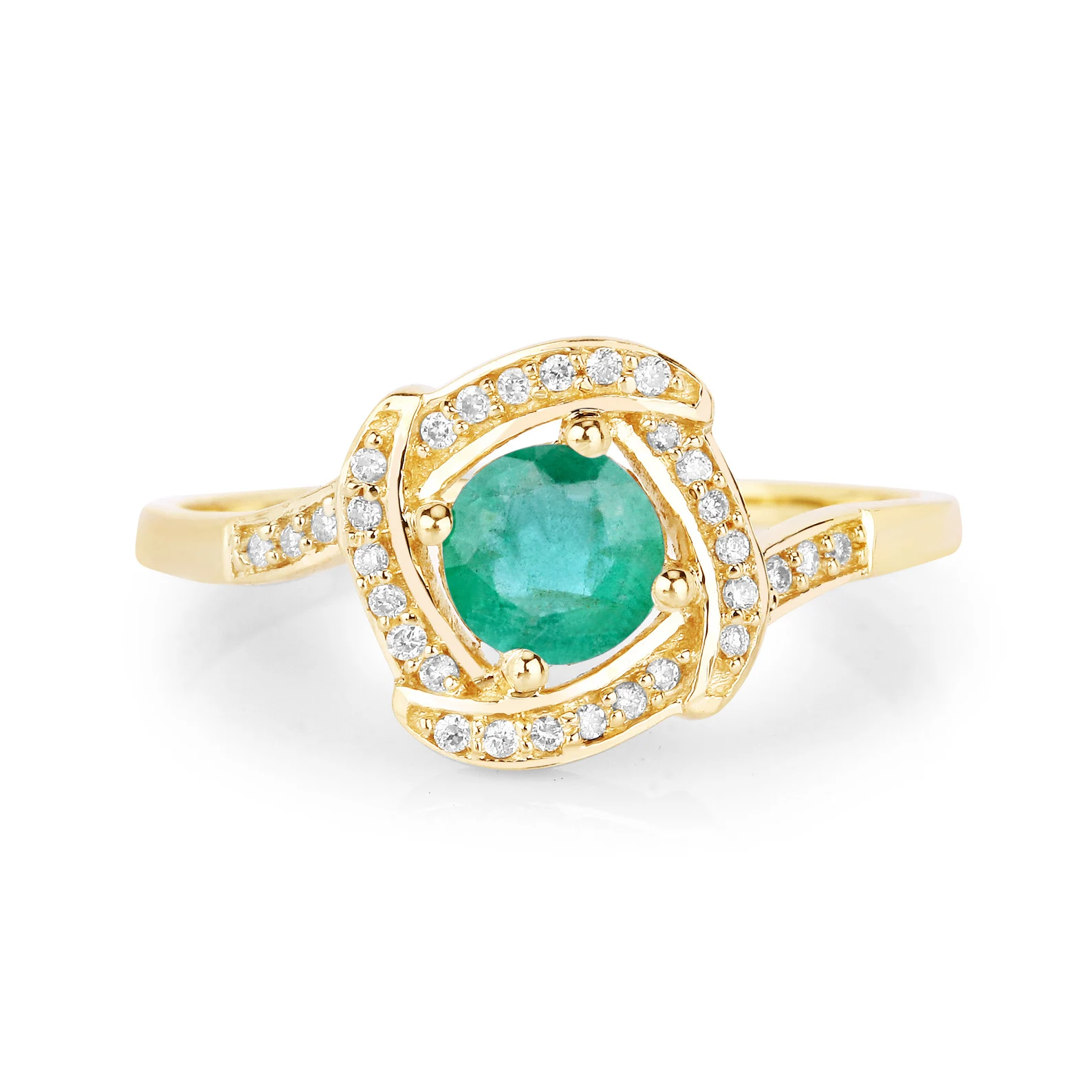 Engagement Ring in 14K Yellow Gold with Zambian Emerald 