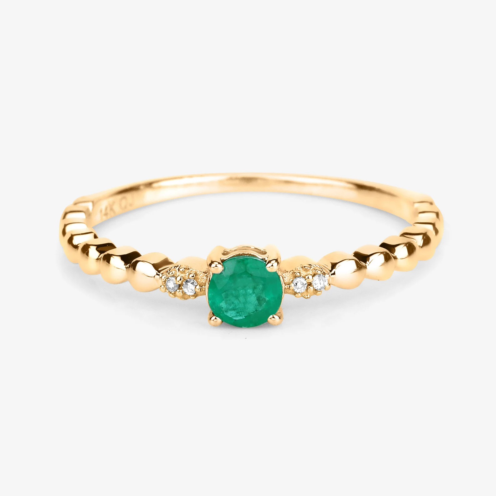 Engagement Ring in 14K Yellow Gold with Zambian Emerald and 4 White Diamonds 