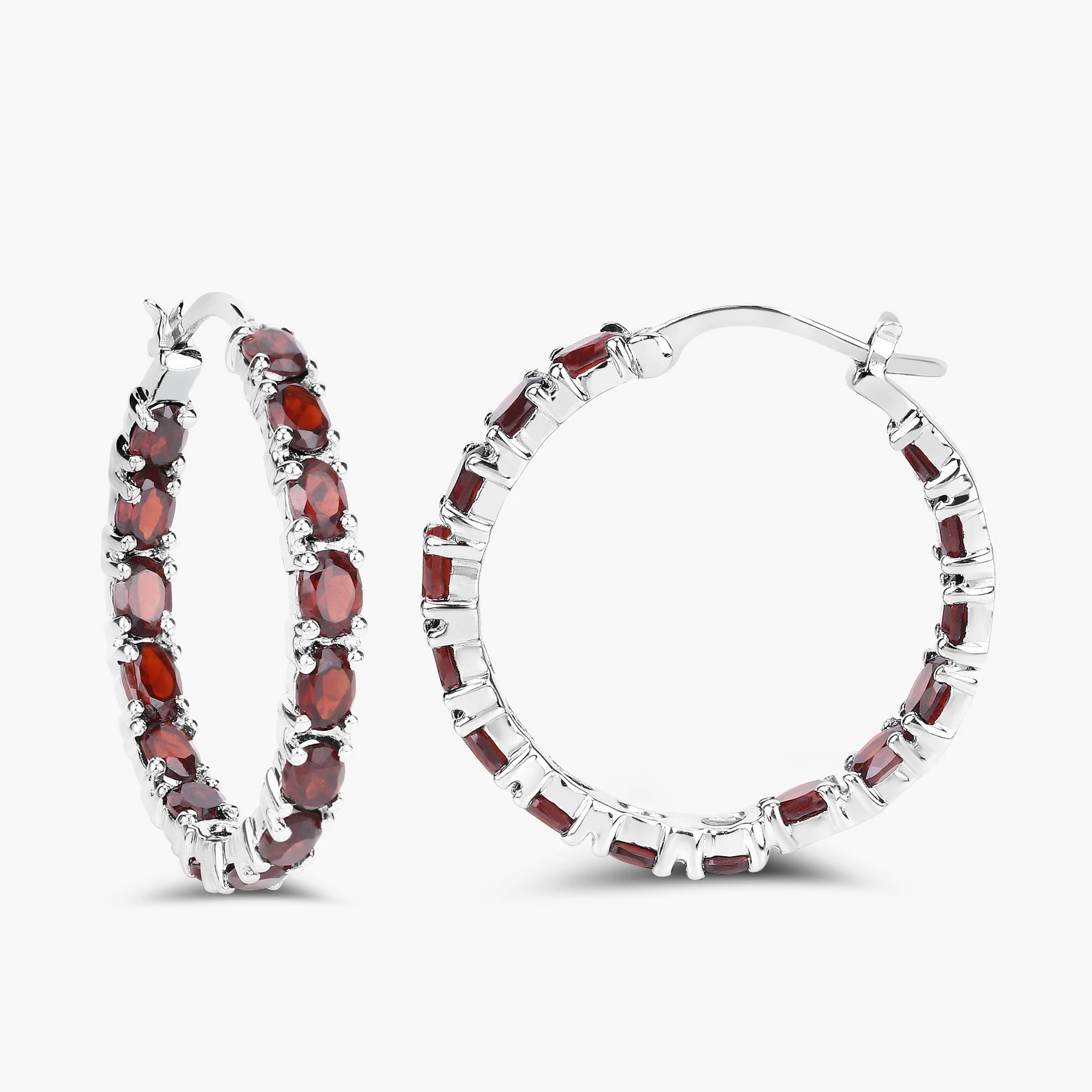 30 Garnets Hoop Earrings in .925 Sterling Silver 