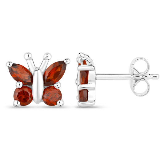 8 Garnet Stones Butterfly Earrings in 18K White Gold Plated .925 Sterling Silver 