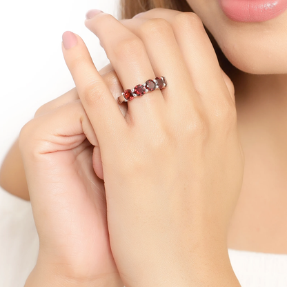 5 Garnets 5 Stone Ring in .925 Sterling Silver 