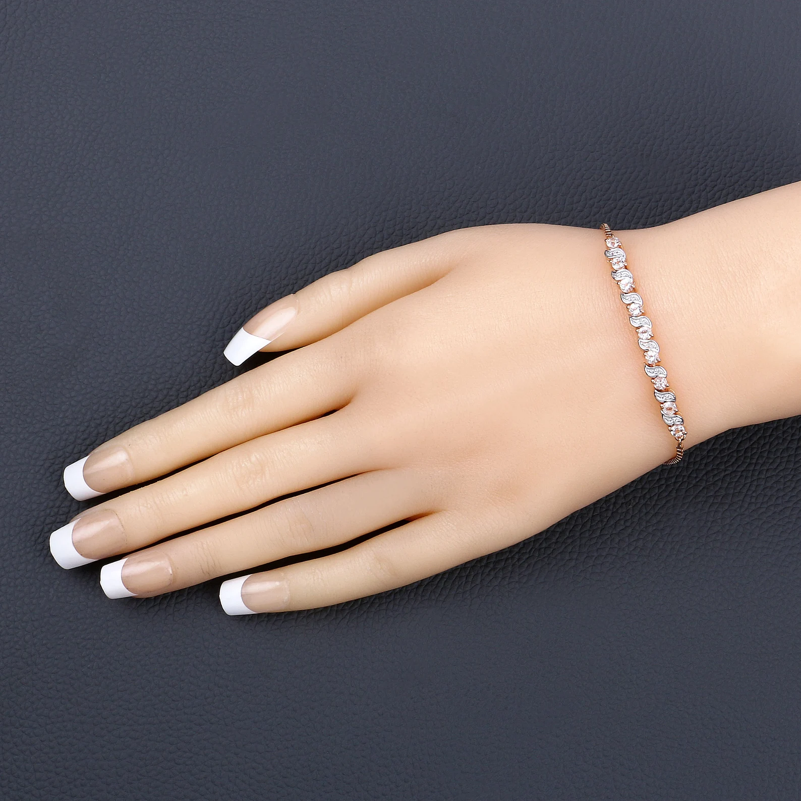 0.89 Carat Genuine Morganite and White Topaz .925 Sterling Silver Bracelet 