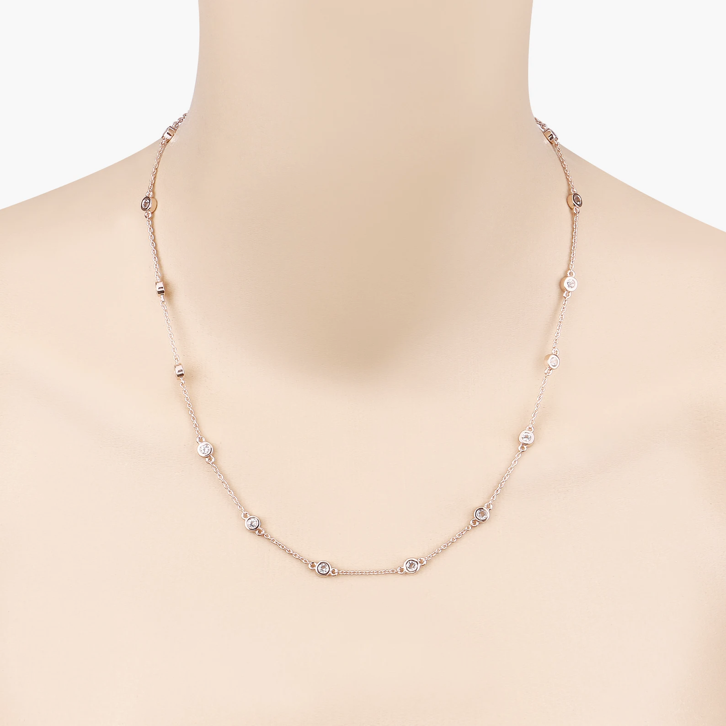 18 Morganites Cocktail Necklace in 14K Rose Gold Plated .925 Sterling Silver 