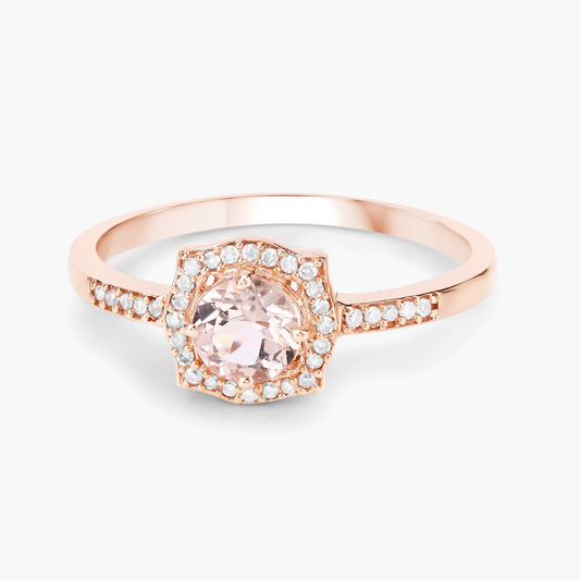 Engagement Ring in 14K Rose Gold with Morganite and 34 Diamonds 