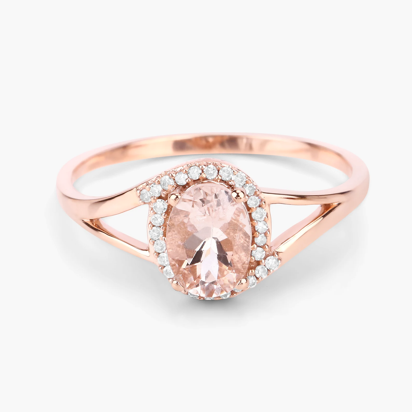 Engagement Ring in 14K Rose Gold with Morganite and Diamonds 