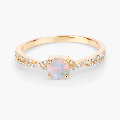 Engagement Ring in 14K Yellow Gold with Ethiopian Opal and Diamonds 