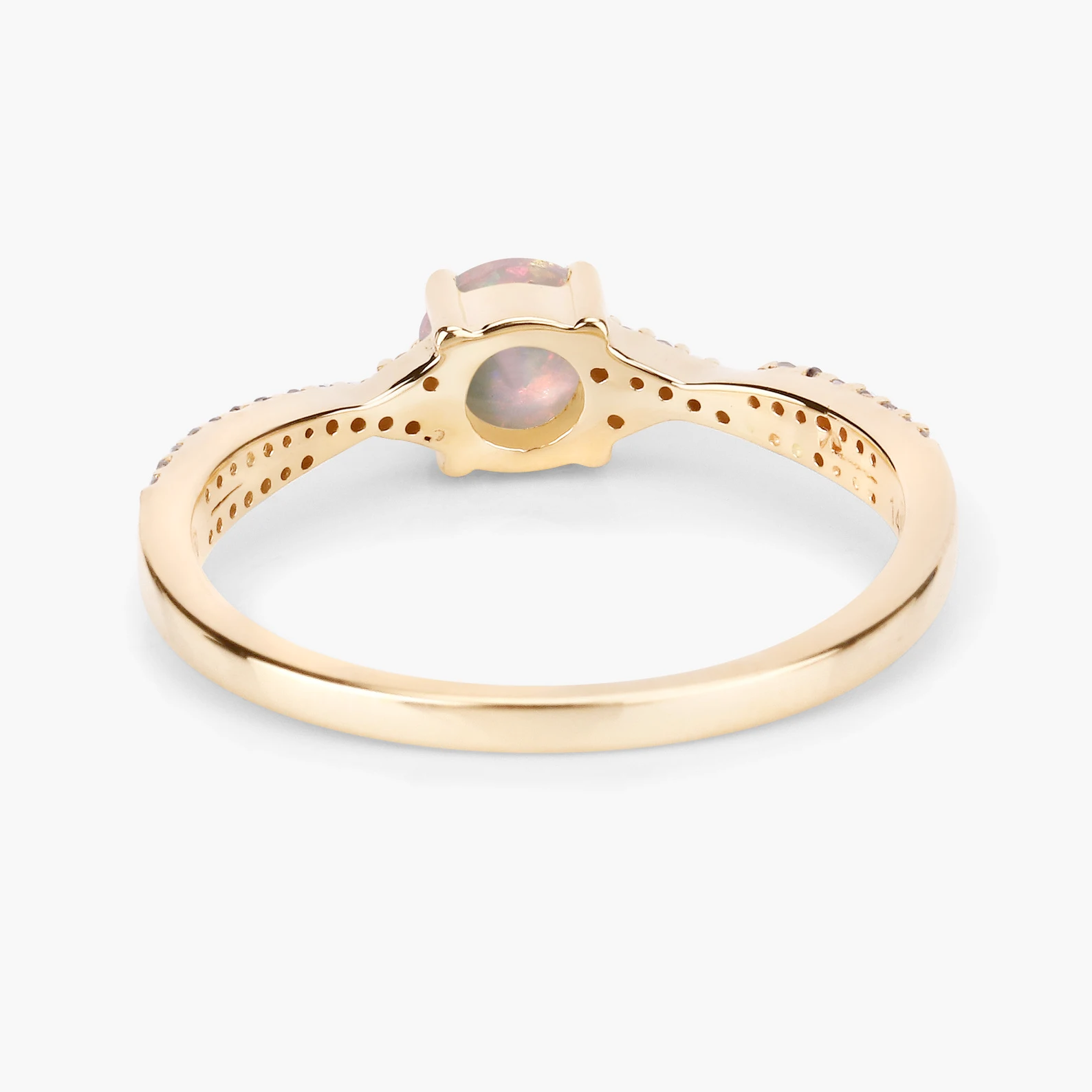 Engagement Ring in 14K Yellow Gold with Ethiopian Opal and Diamonds 