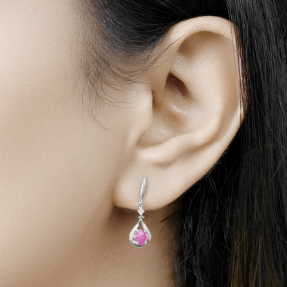 Earrings in 14K White Gold with Ruby 