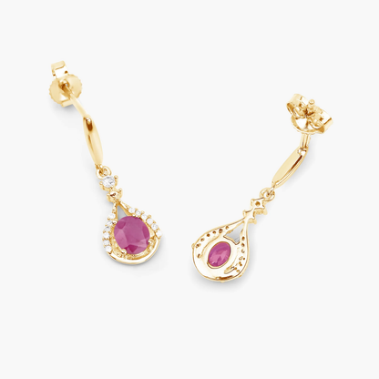 Earrings in 14K Yellow Gold with Ruby and Diamonds 