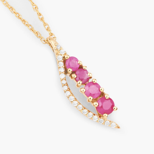 4 Round Ruby and 18 White Diamonds Pendant in 14K Yellow Gold 