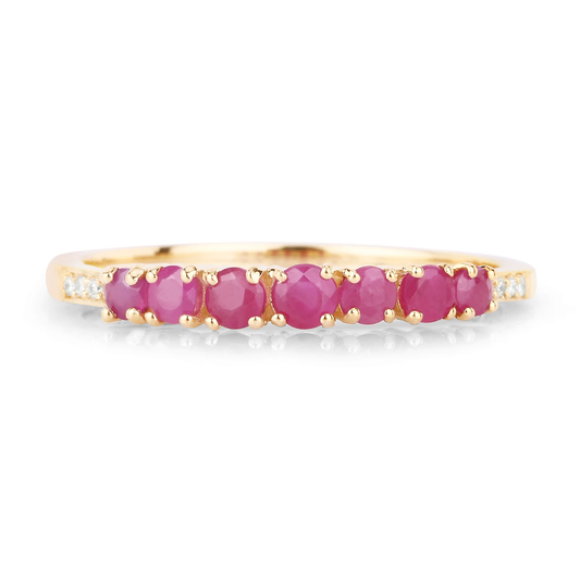 7 Ruby and 8 White Diamonds Half Eternity Ring in 14K Yellow Gold, 40th Anniversary Gift for Kids 