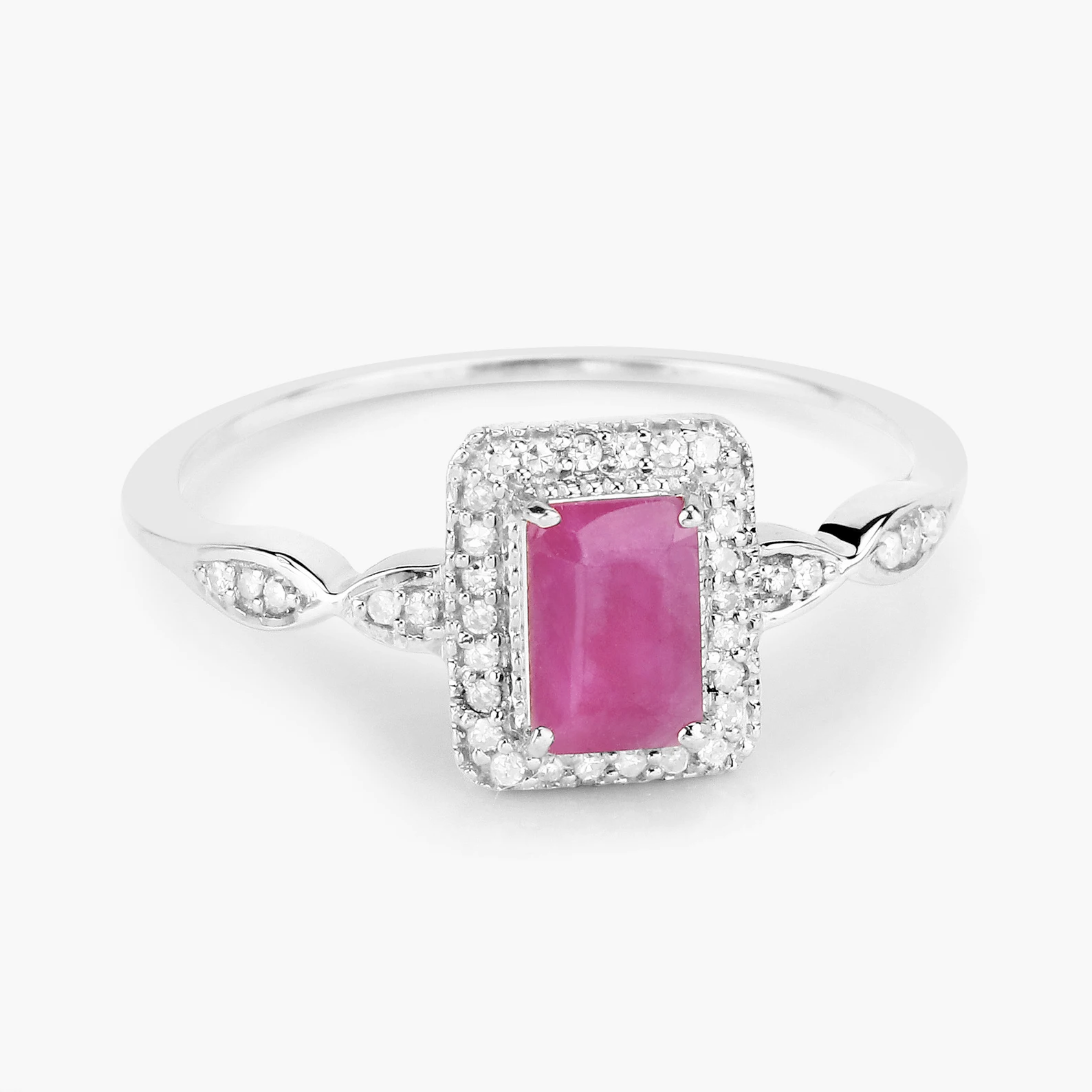 Engagement Ring in 14K White Gold with Ruby and Diamonds 