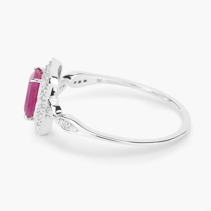 Engagement Ring in 14K White Gold with Ruby and Diamonds 