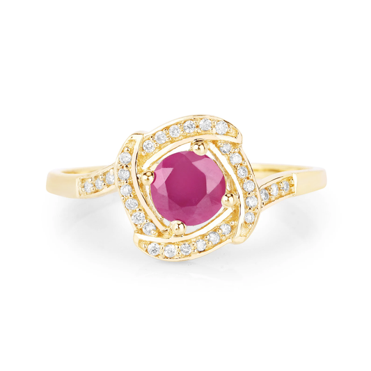 Engagement Ring in 14K Yellow Gold with Ruby and Diamonds 