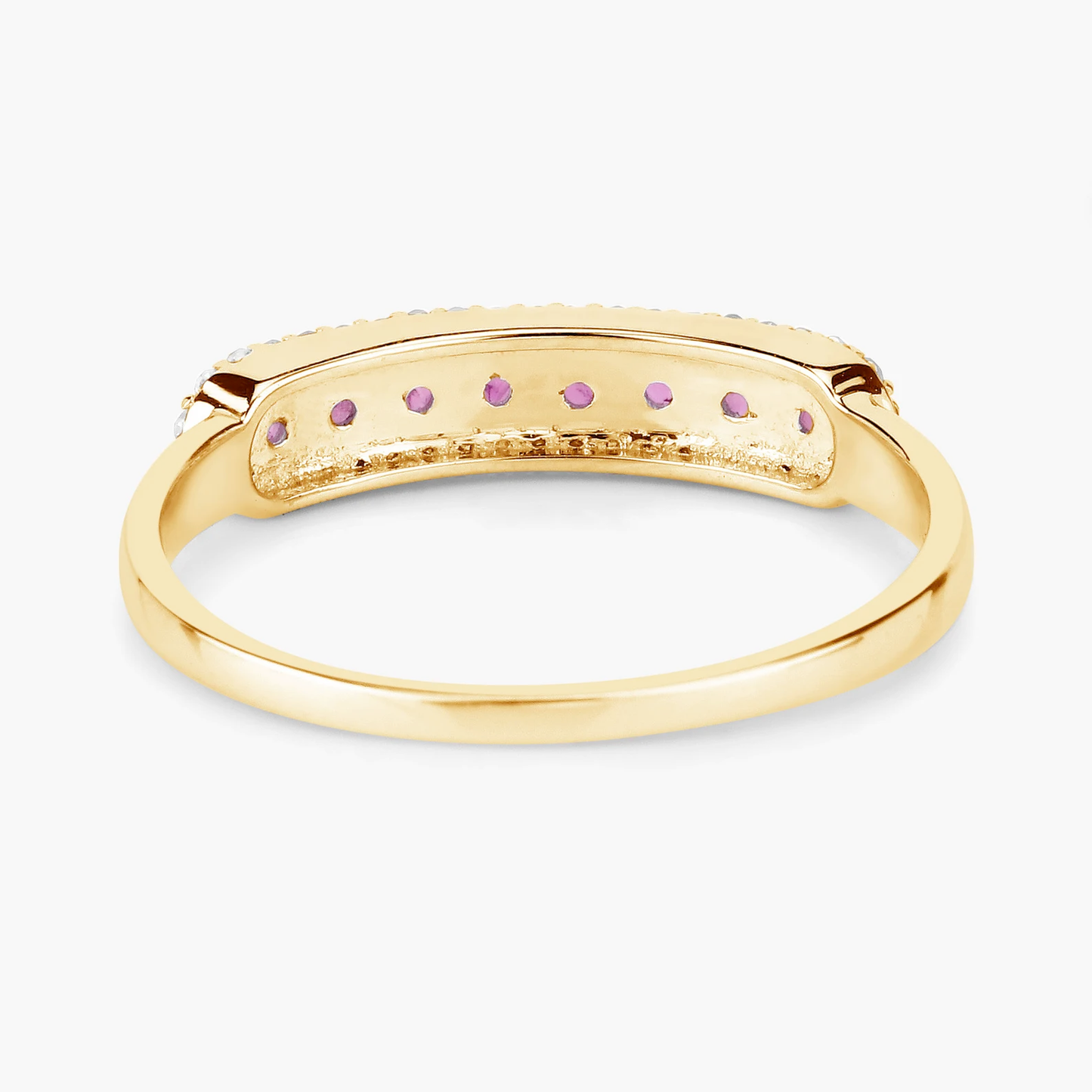 Eternity Ring in 14K Yellow Gold with Ruby and 42 Round Sparkling Diamonds 