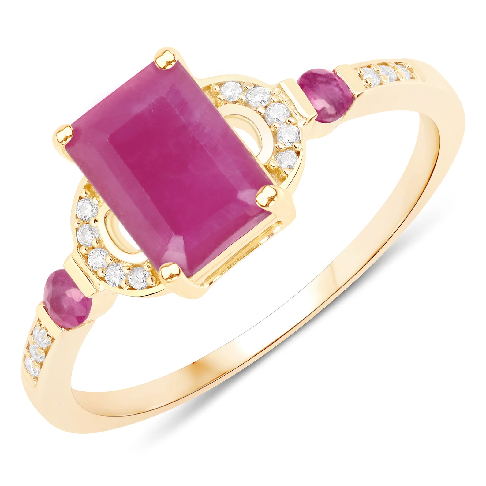 Octagon Ruby and 16 White Diamonds Promise Ring in 14K Yellow Gold 