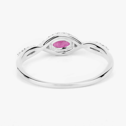 Ruby and 46 White Diamonds Crossover Ring in 14K White Gold, July Birthday Gift for Wife 